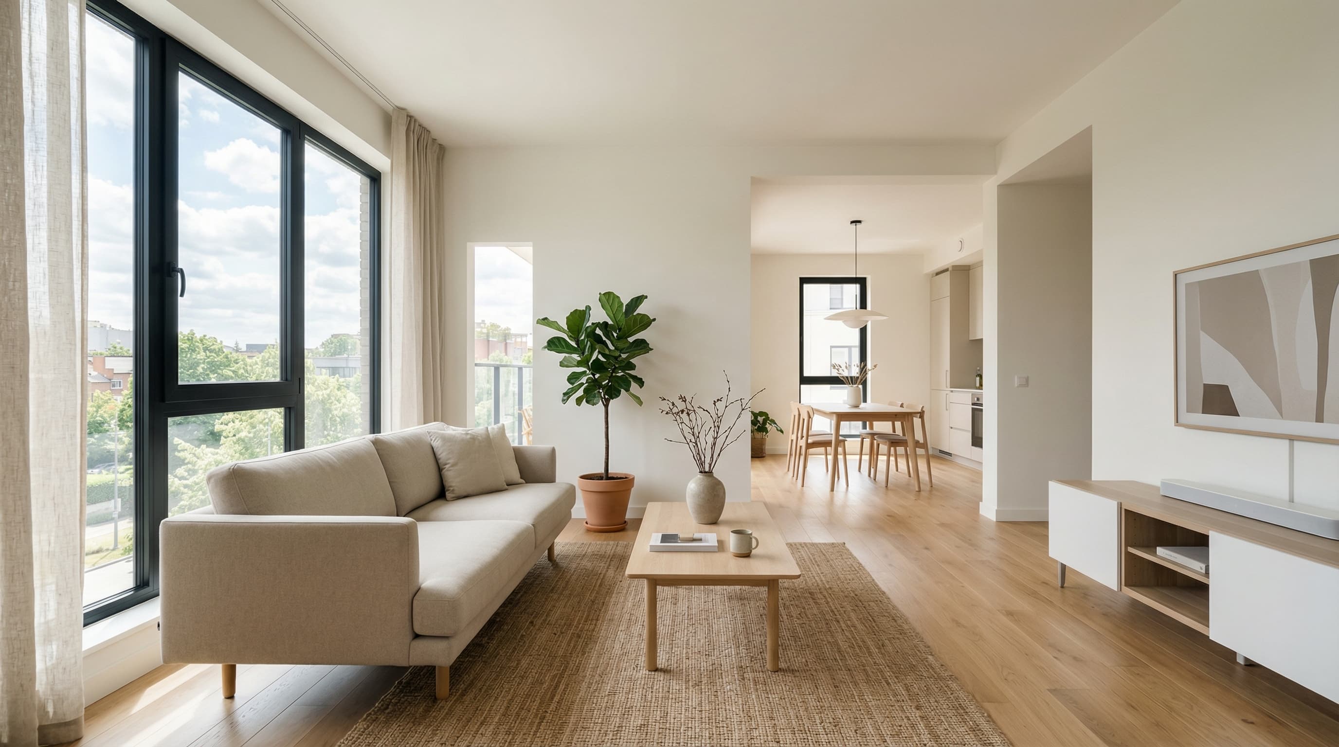 Bright apartment living room with natural light